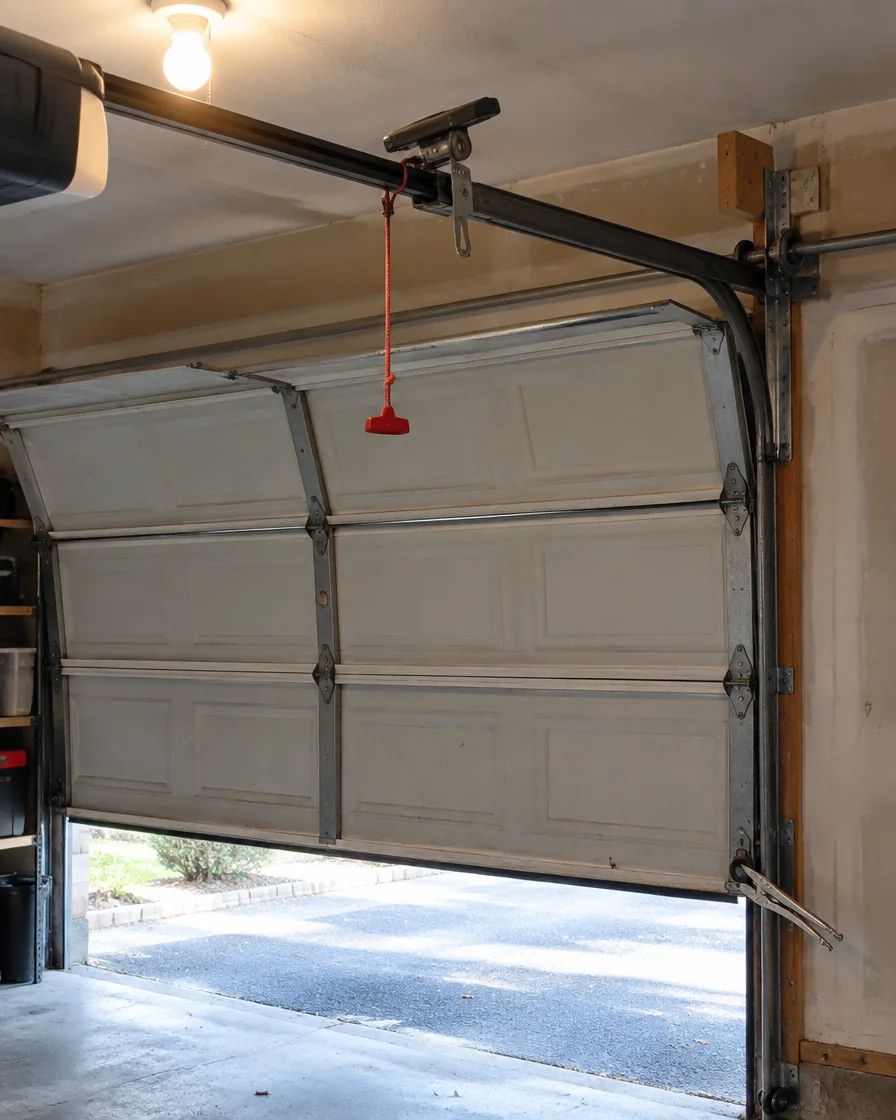 Garage door stopped halfway open with the opener disconnected